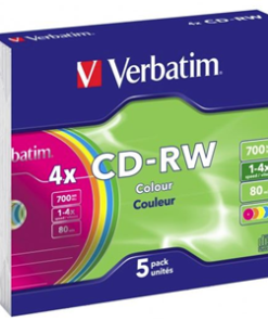 Verbatim CD-RW 700MB 2-4x Multi Colour 5 Pack with Slim Cases