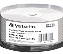 Verbatim BD-R 25GB 6X White Wide Printable 25 Pack on Spindle