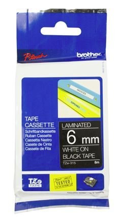 Brother TZe-315 6mm x 8m White on Black Tape 1 Brother TZe-315 6mm x 8m White on Black Tape