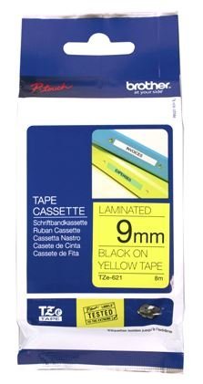 Brother TZe-621 9mm x 8m Black on Yellow Tape 1 Brother TZe-621 9mm x 8m Black on Yellow Tape