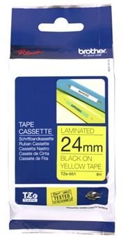 Brother TZe-651 24mm x 8m Black on Yellow Tape 1 Brother TZe-651 24mm x 8m Black on Yellow Tape