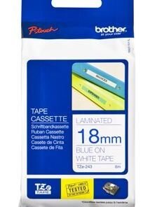 Brother TZe-243 18mm x 8m Blue on White Tape
