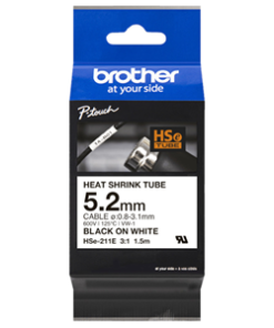 Brother HSe-211E 5.2mm x 1.5m Black on White Heat Shrink Tape