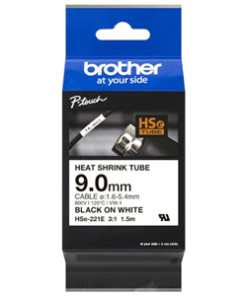 Brother HSe-221E 9.0mm x 1.5m Black on White Heat Shrink Tape