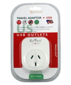 Sansai Outbound USB Travel Adapter - NZ/AU to USA Plug