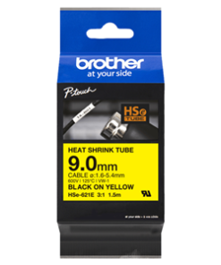 Brother HSE621E 9.0mm x 1.5m Black on Yellow Heat Shrink Tape