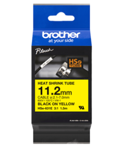 Brother HSE631E 11.2mm x 1.5m Black on Yellow Heat Shrink Tape