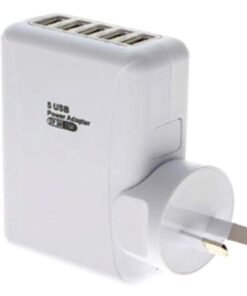 8ware 5 Port USB Wall Charger with Travel Adapter - White