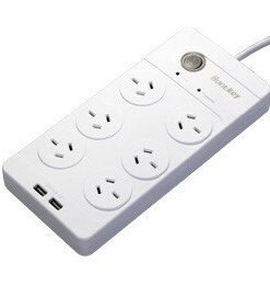 Huntkey 6 Outlet Surge Protected Powerboard with Dual 5V 2.1A USB Ports