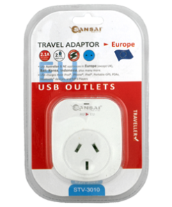 Sansai Outbound USB Travel Adapter - NZ/AU to Europe Plug